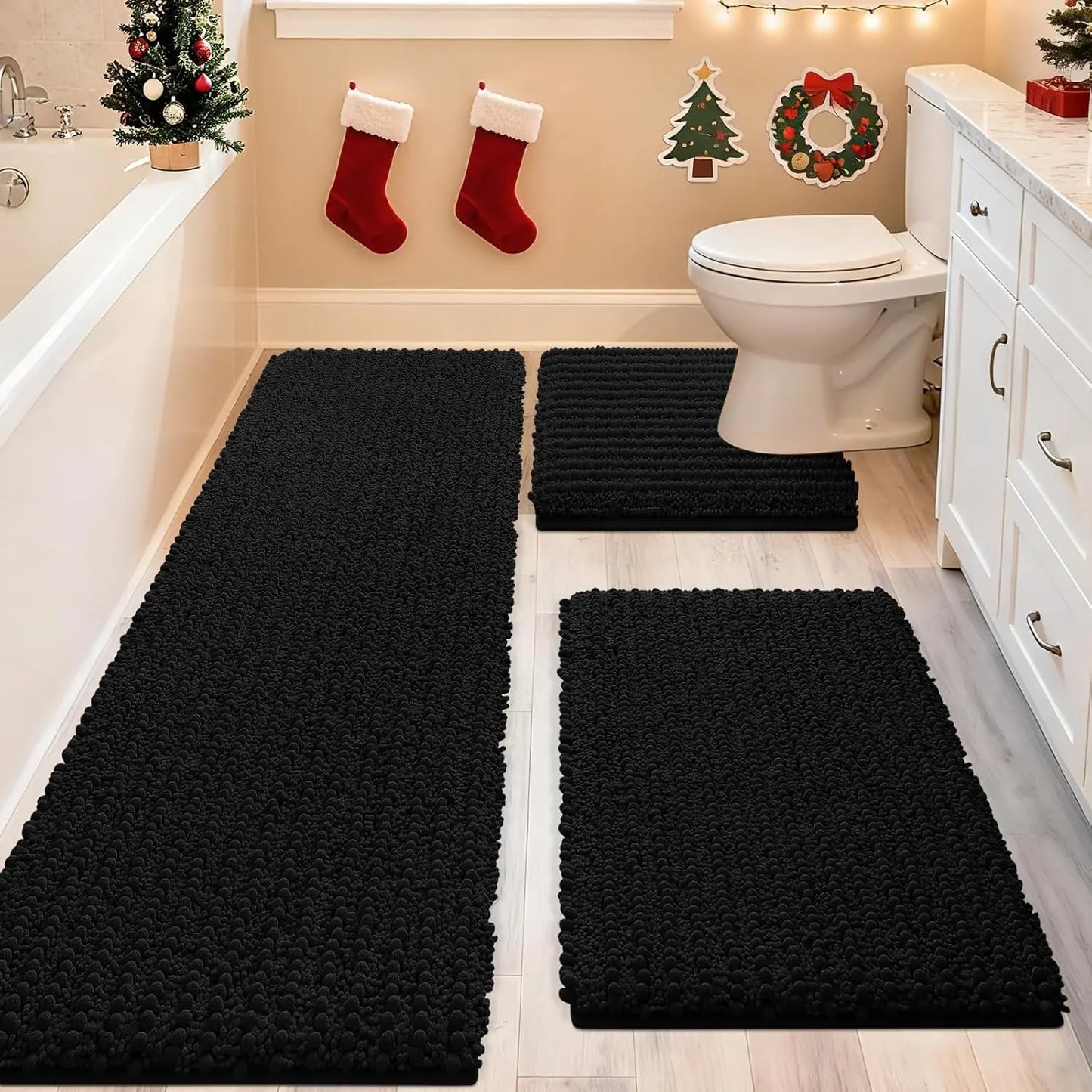Ultra Soft Chenille Bathroom Rug Set With Non Slip Backing