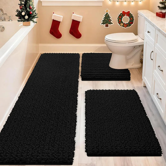 Ultra Soft Chenille Bathroom Rug Set With Non Slip Backing