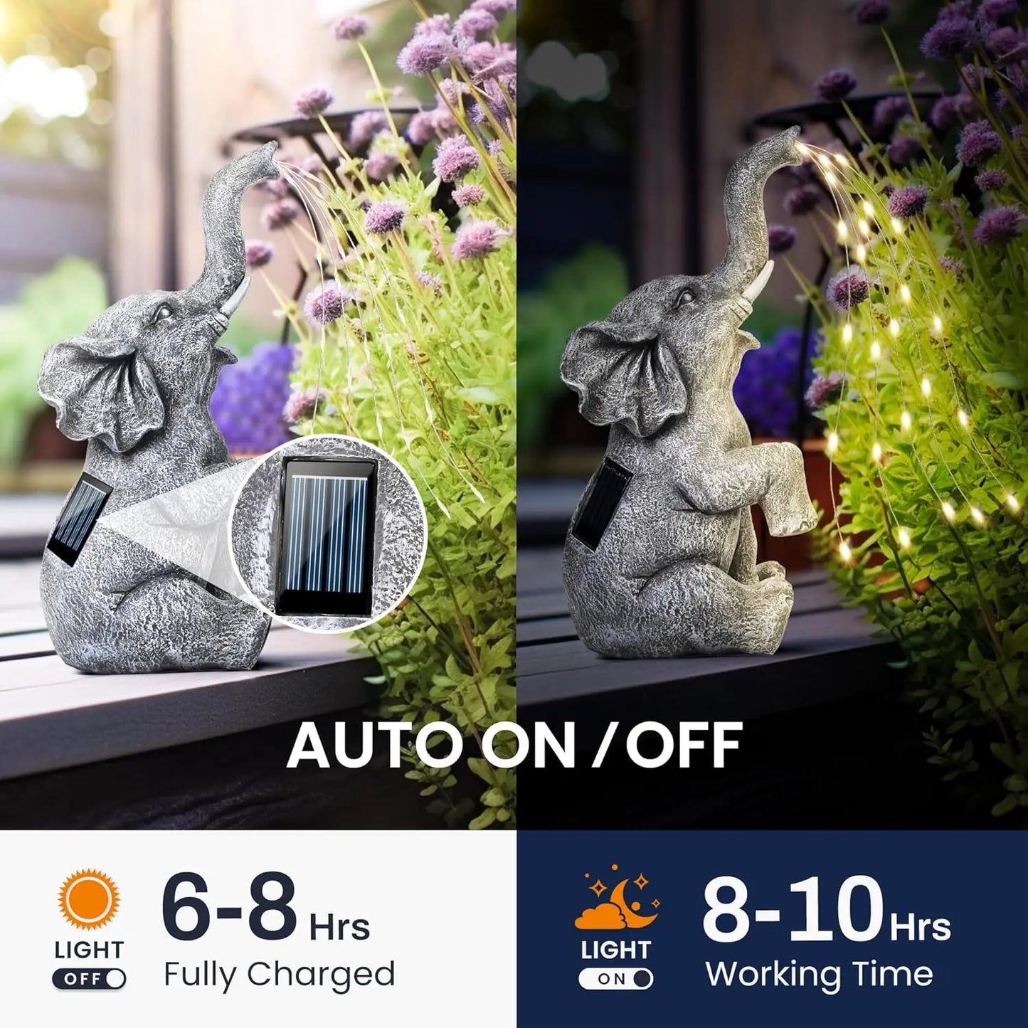 Solar Garden Elephant Watering Statue Outdoor Decor