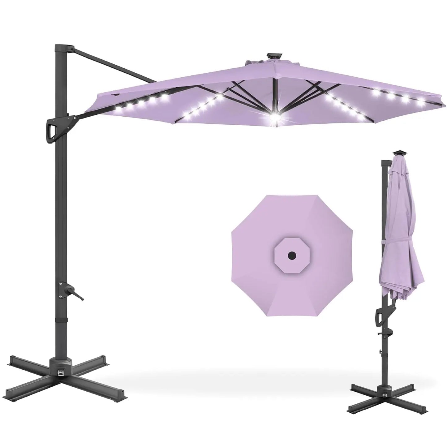 Cantilever Solar LED Patio Umbrella 360-Degree Rotation
