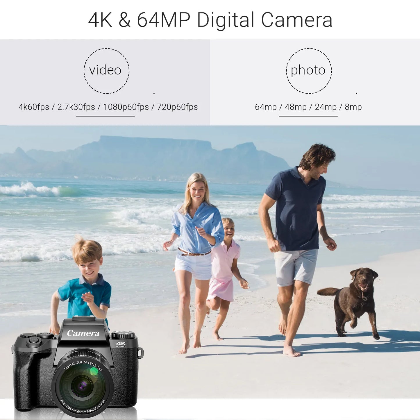 Gavonde 4K 64MP WiFi Vlogging Digital Camera With Flash