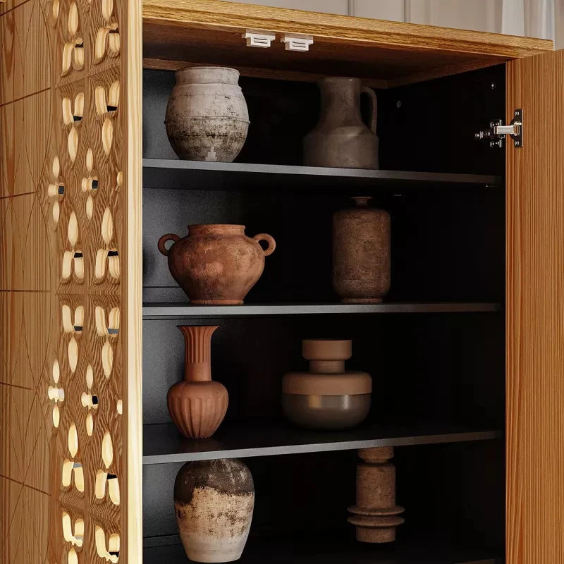 Carved Display Storage Cabinet With 2 Drawers And 6 Shelves
