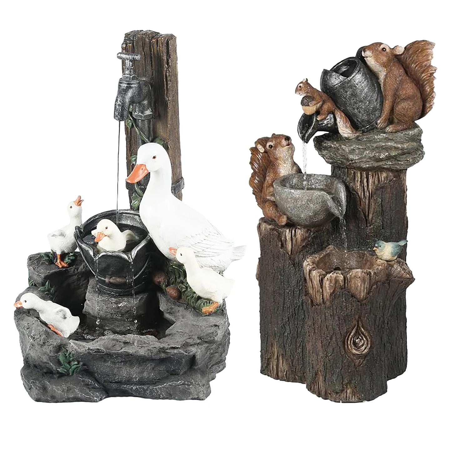 alloet Duck Squirrel Fountain Statue For Garden And Patio Decor