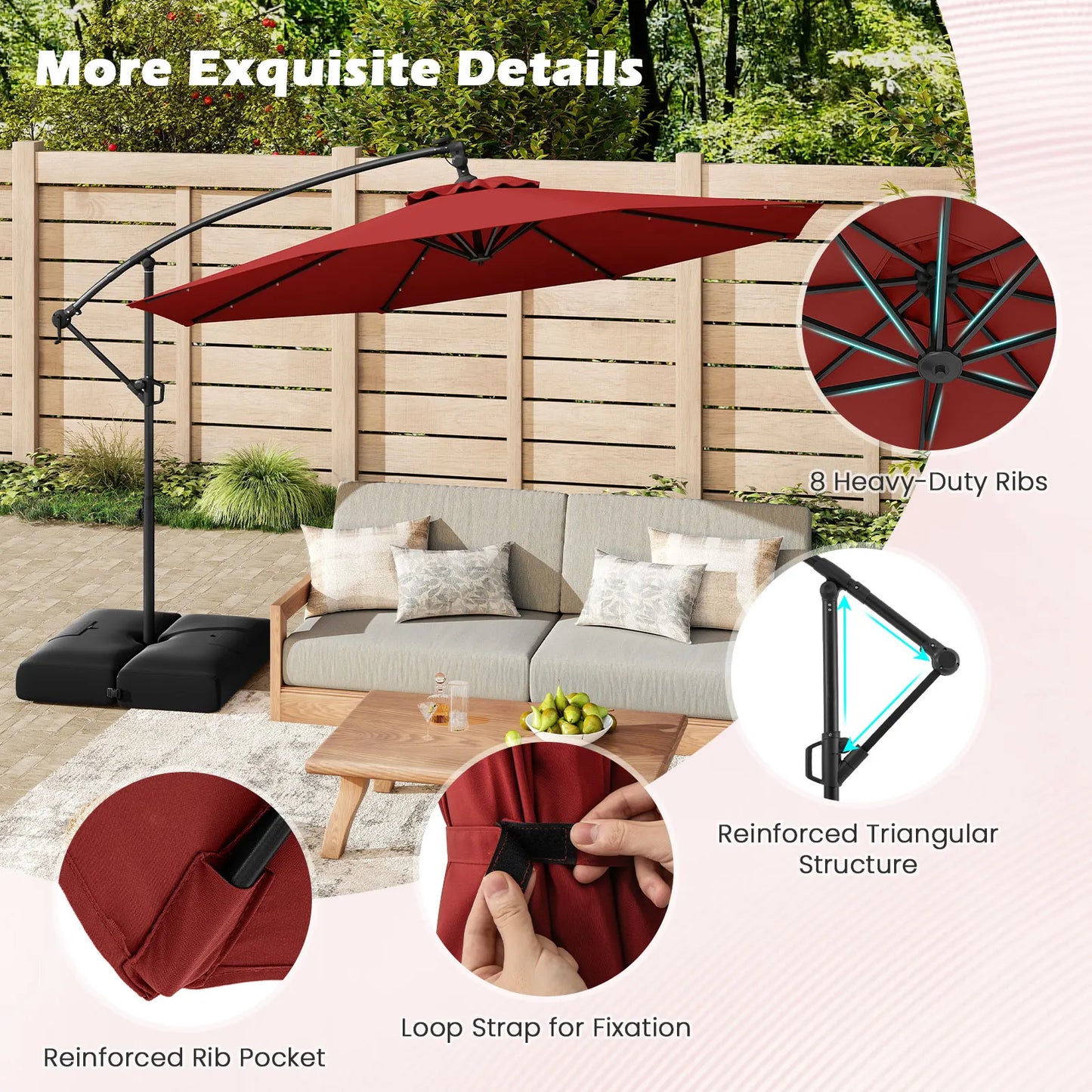 LIFEZEAL Offset Hanging Umbrella With LED Lights For Patios