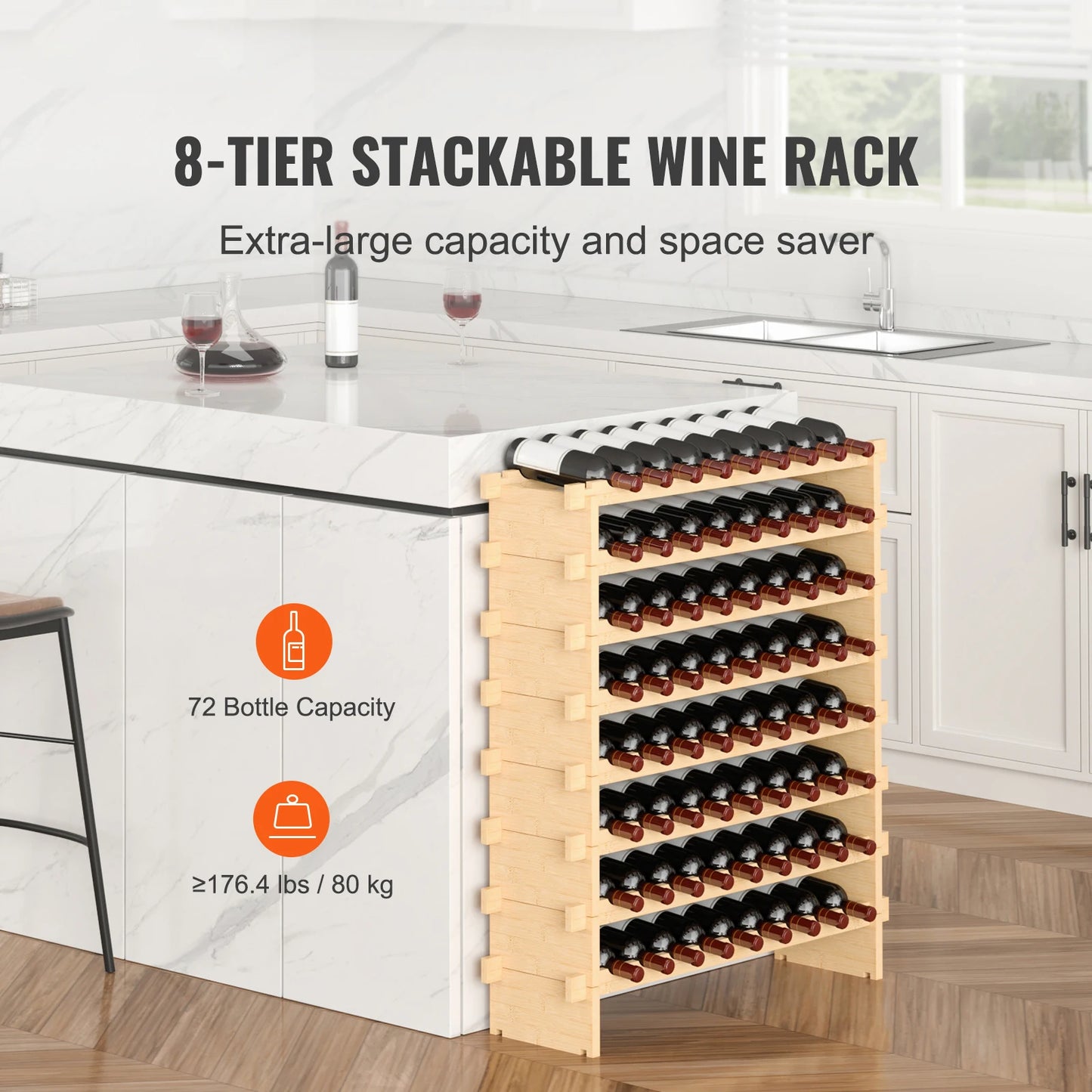 SucceBuy 48 72 Bottles Stackable Genuine Bamboo Wine Rack