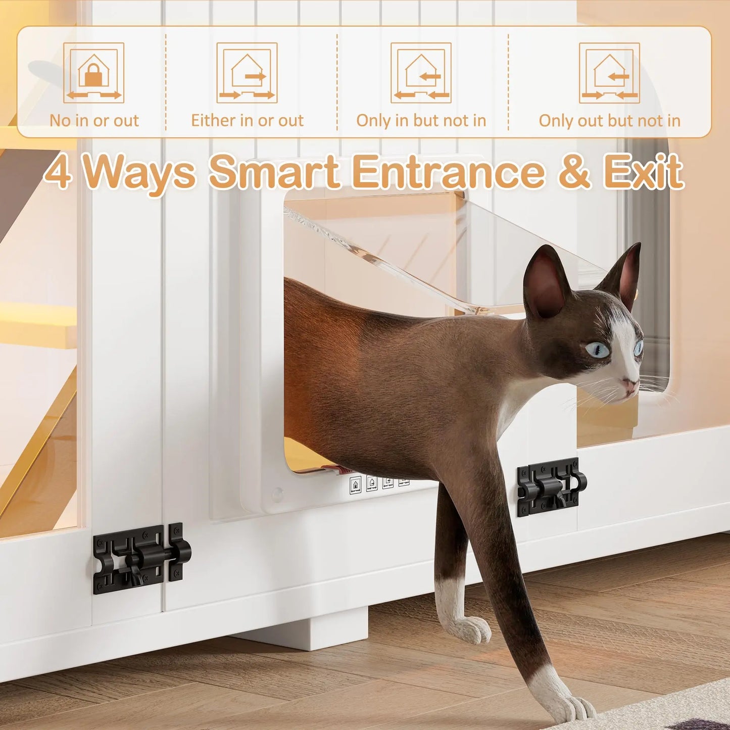 Cat House Litter Box Enclosure With LED Light Smart Doors