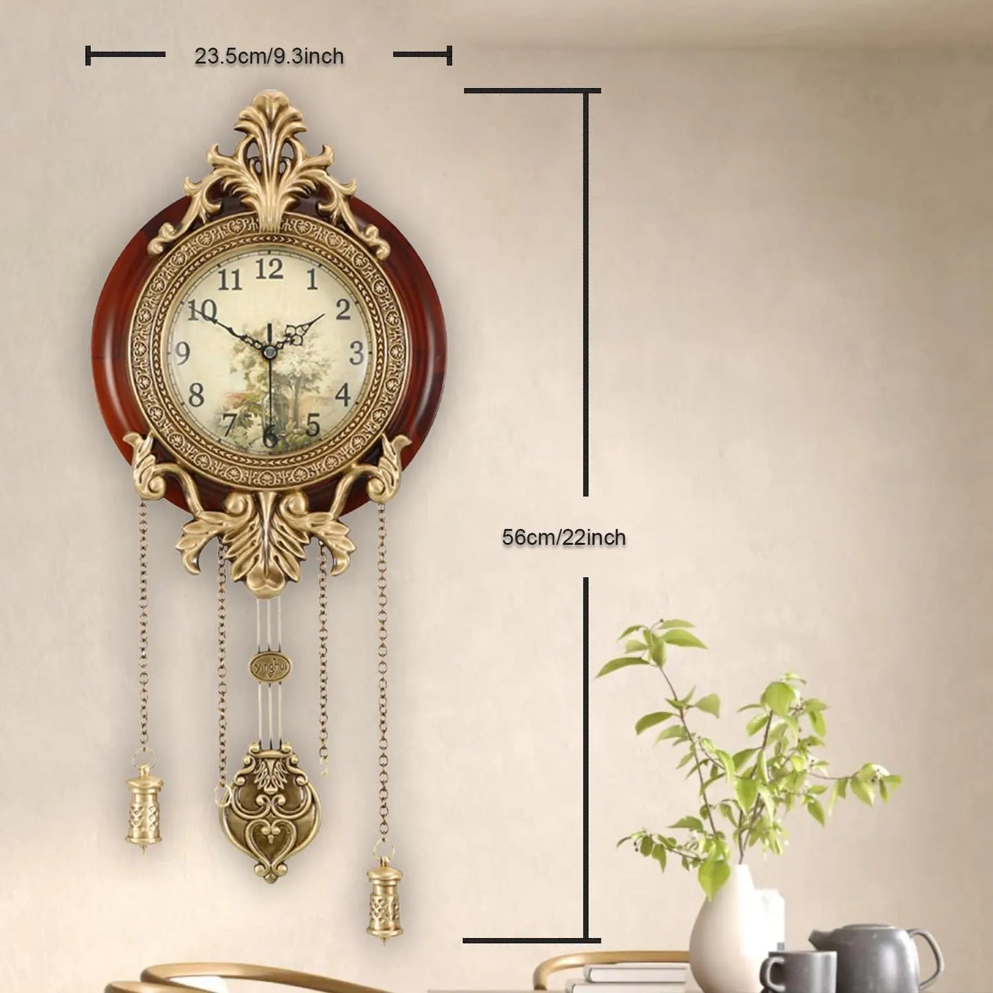 Retro Wood Wall Clock With Pendulum Victorian Style Battery Powered