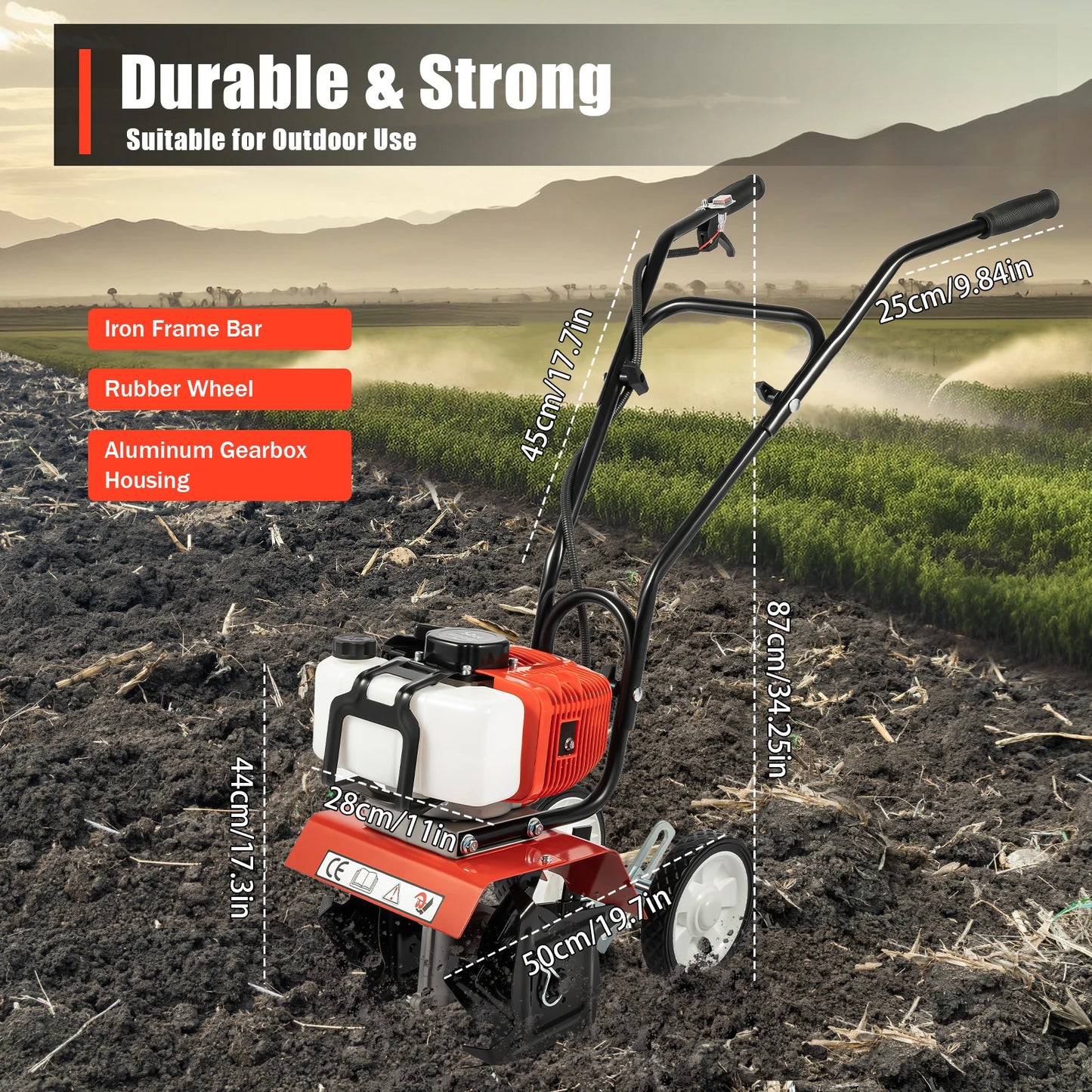 52CC Gas Tiller Cultivator 1700W Rototiller Garden Tool