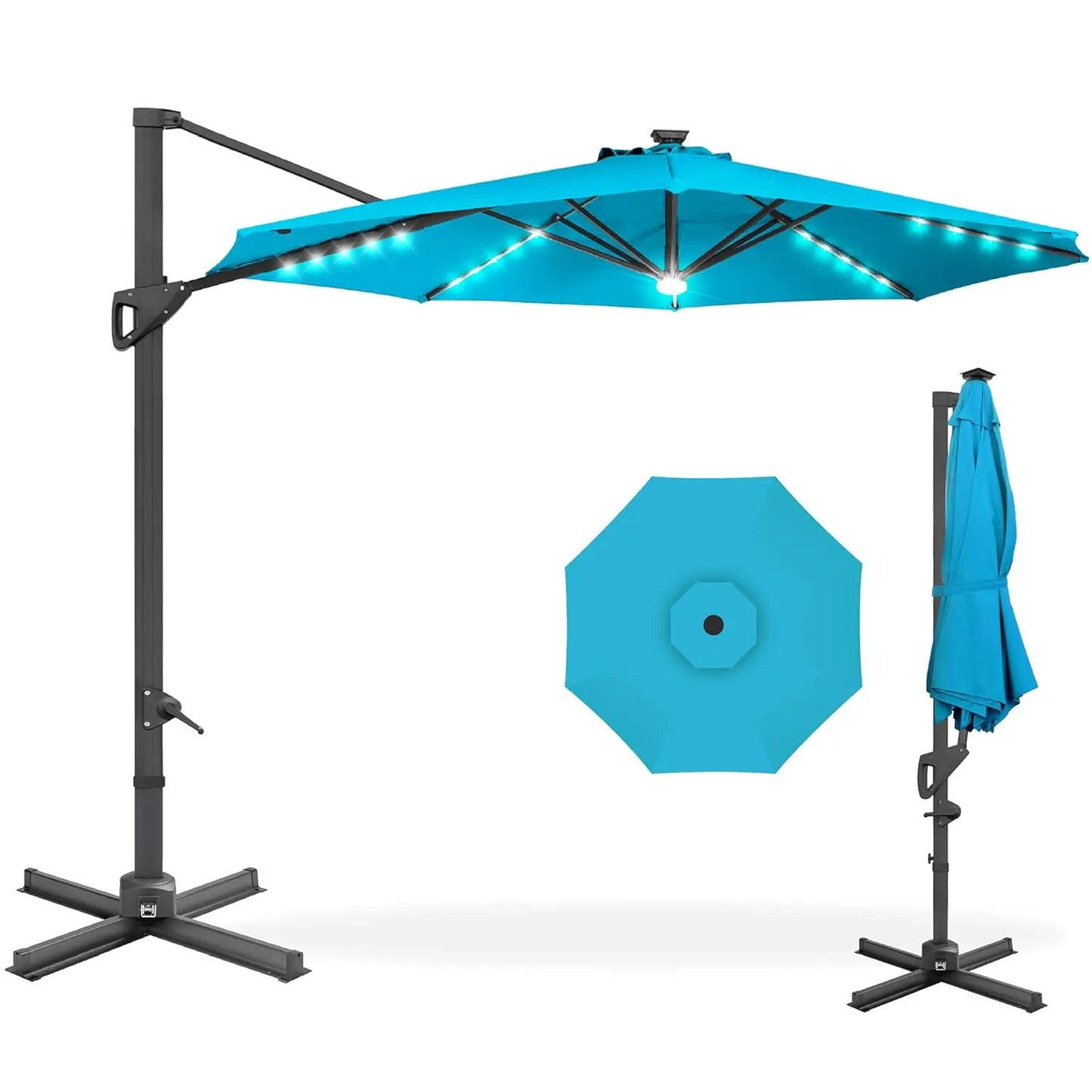 Cantilever Solar LED Patio Umbrella 360-Degree Rotation