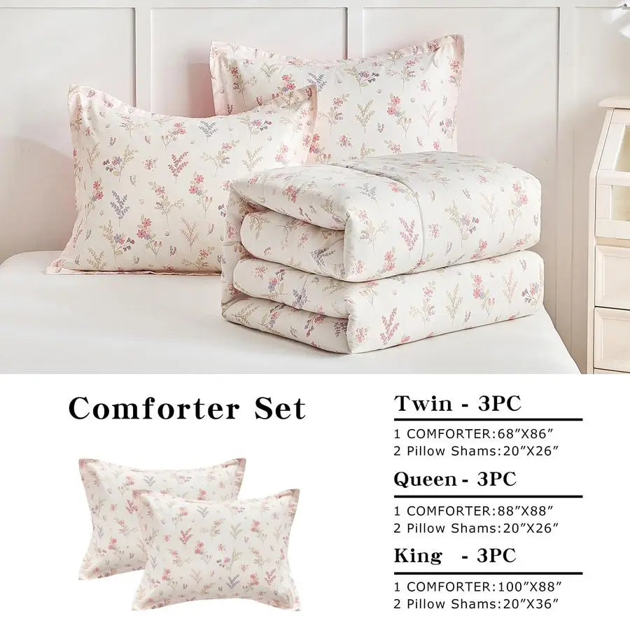 Cotton Comforter Set For Girls Floral Design Three Piece All Season