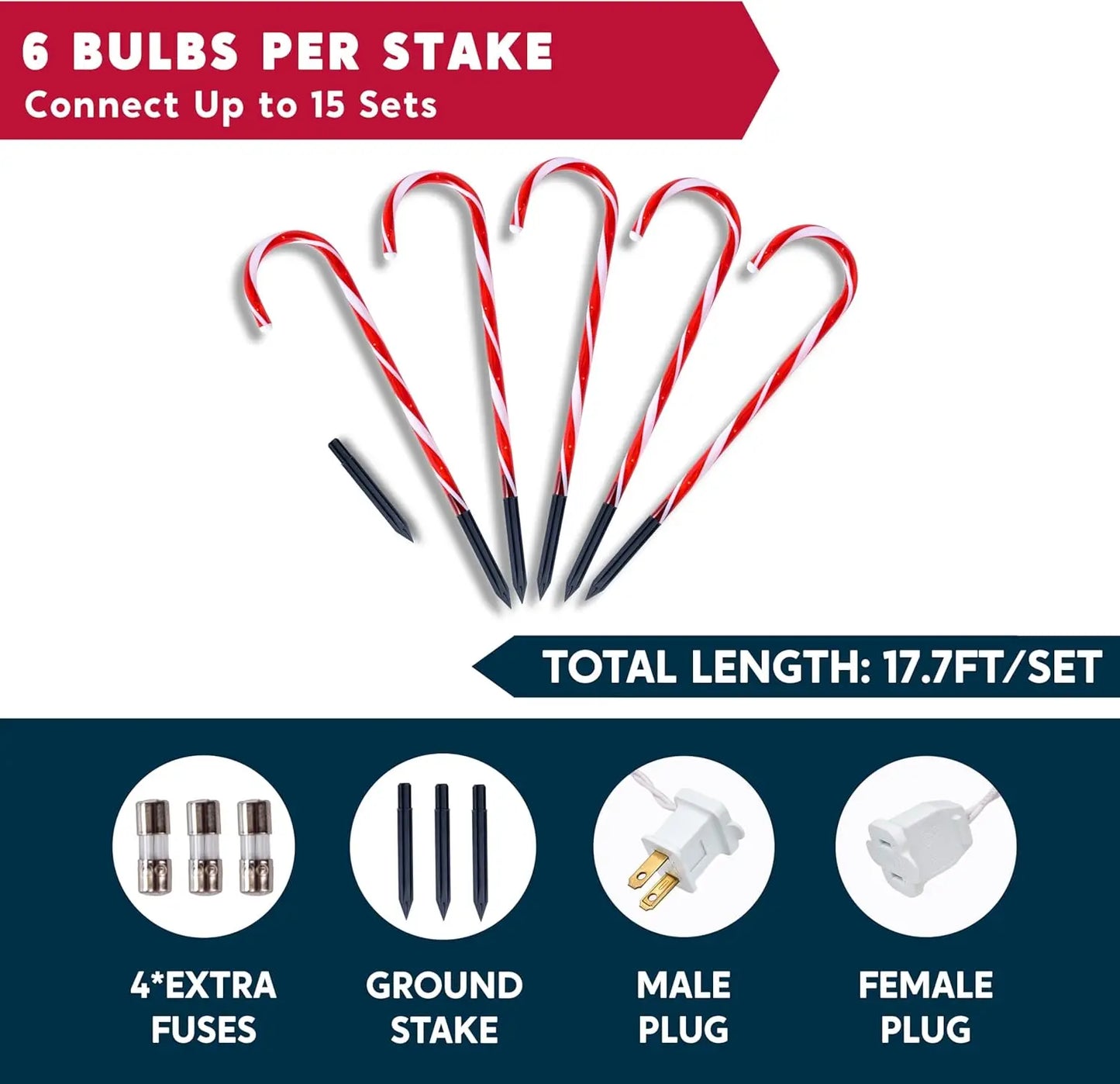 Joyfy Candy Cane Pathway Marker Lights, Set of 12 for Outdoor Christmas Decor