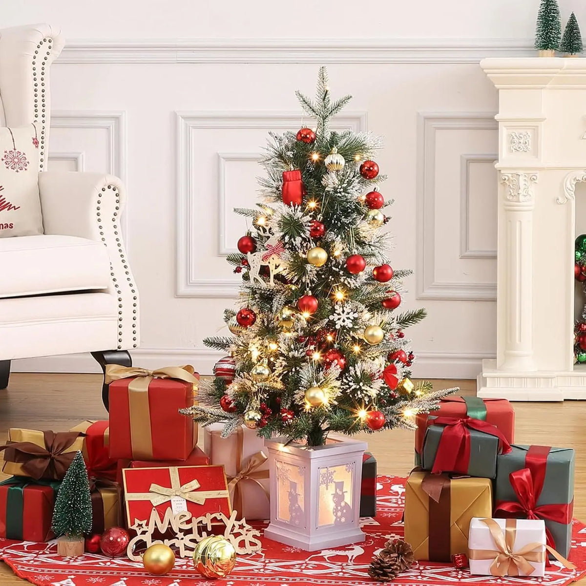 HiMISS Pre Lit Artificial Christmas Trees With Potted Base