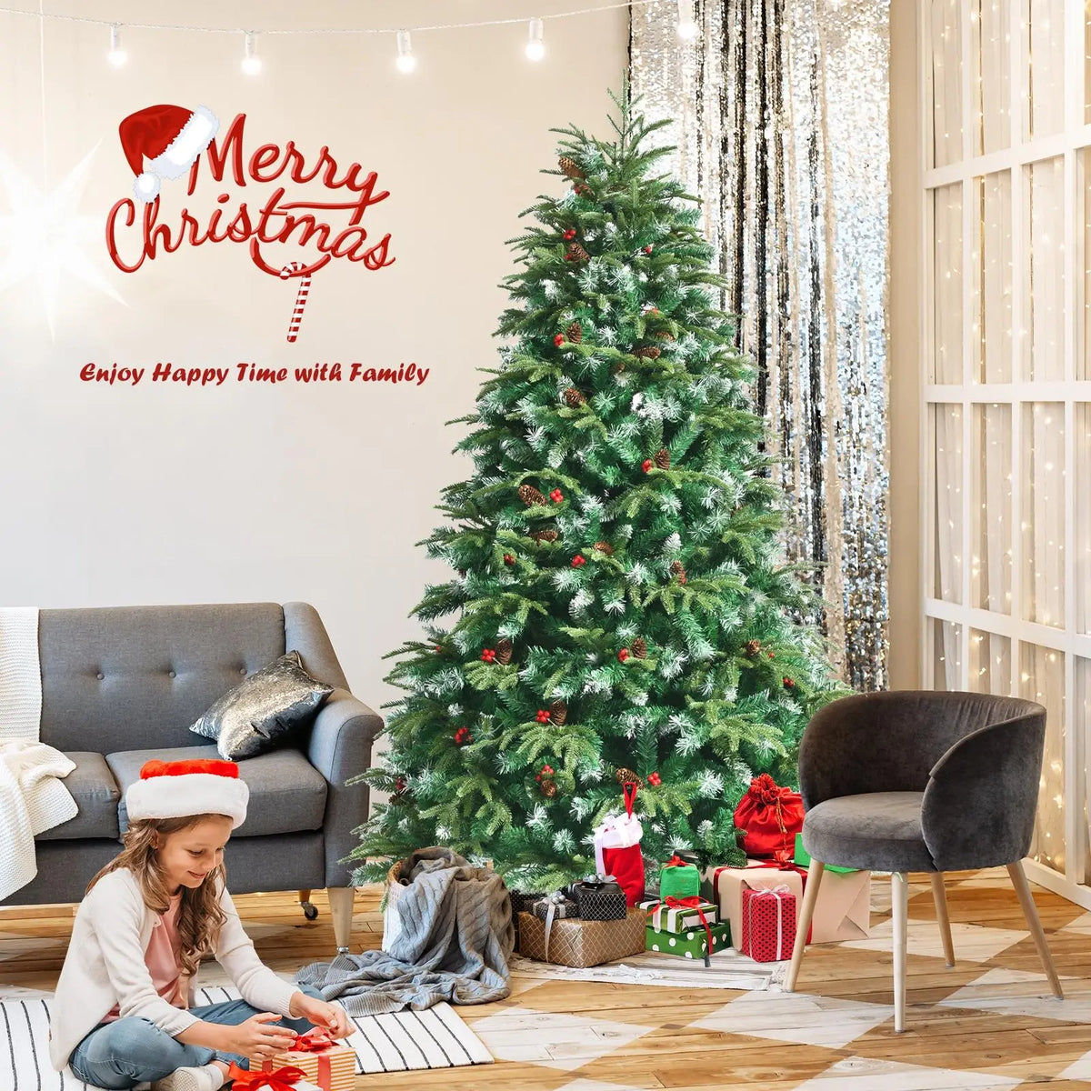 LIFEZEAL Pre Lit Artificial Christmas Tree With Realistic Pine Cones