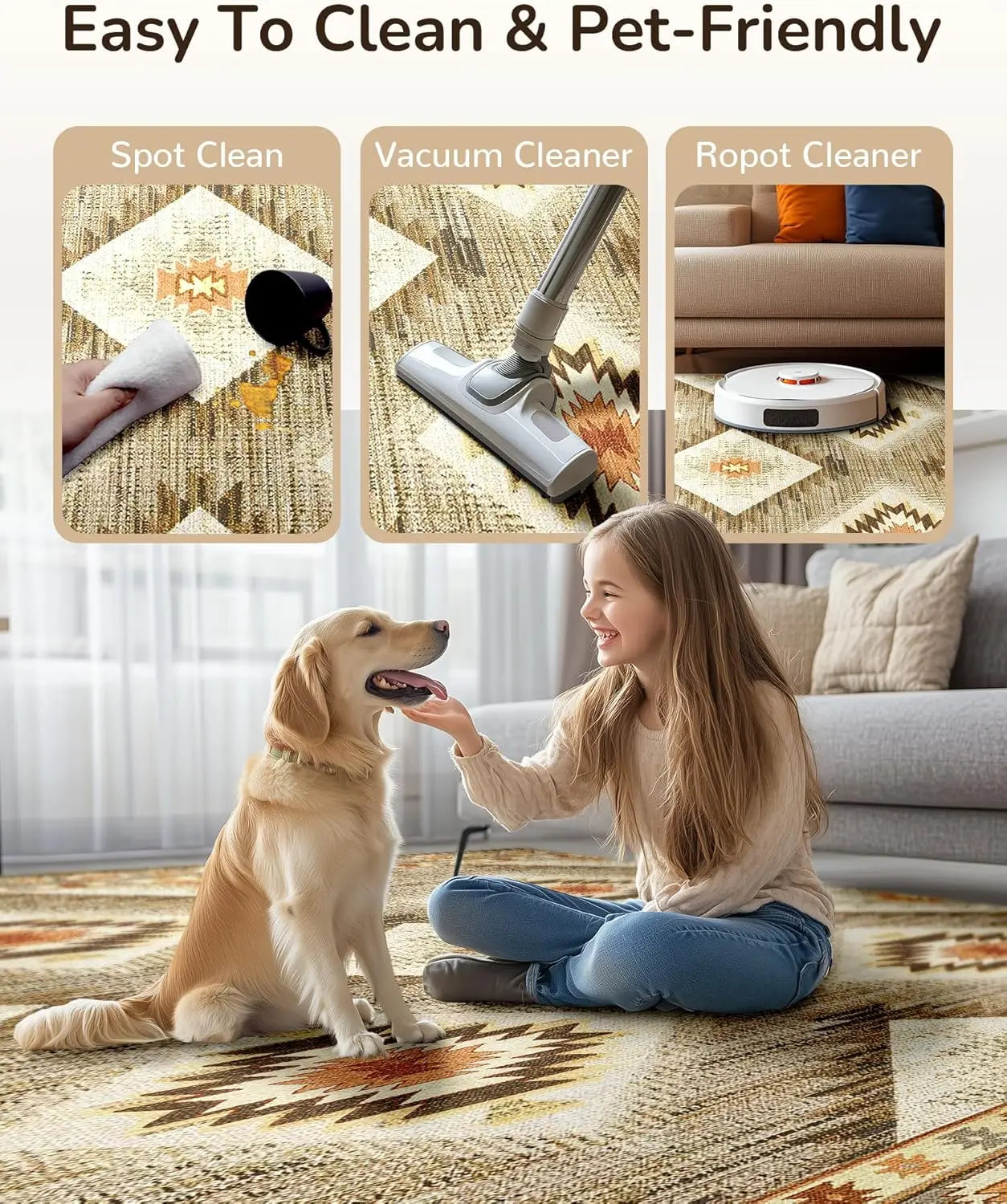 Washable Non Slip Area Rug With Tribal Western Print