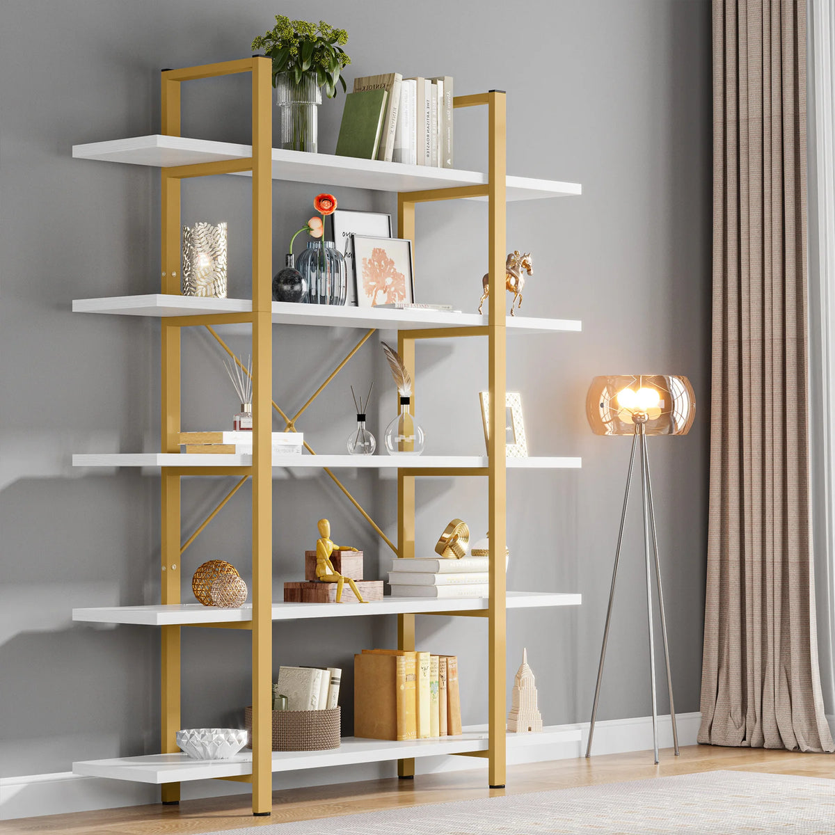 Tribesigns Five Tier Vintage Industrial Wooden Bookshelf Bookcase