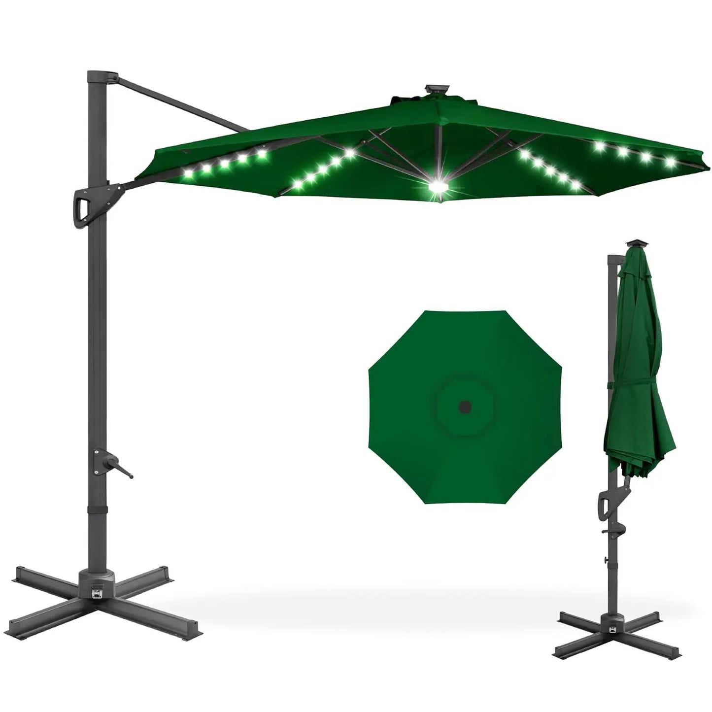 Cantilever Solar LED Patio Umbrella 360-Degree Rotation