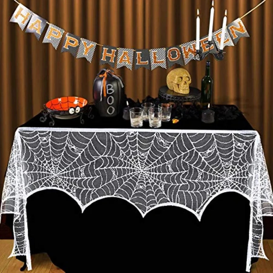 Halloween Lace Spiderweb Fireplace Mantel Scarf Decor