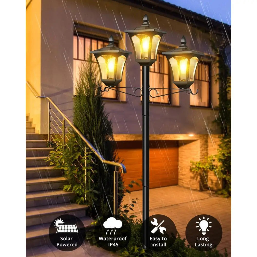 Three-Head Solar Lamp Post Light Outdoor Garden Pathway