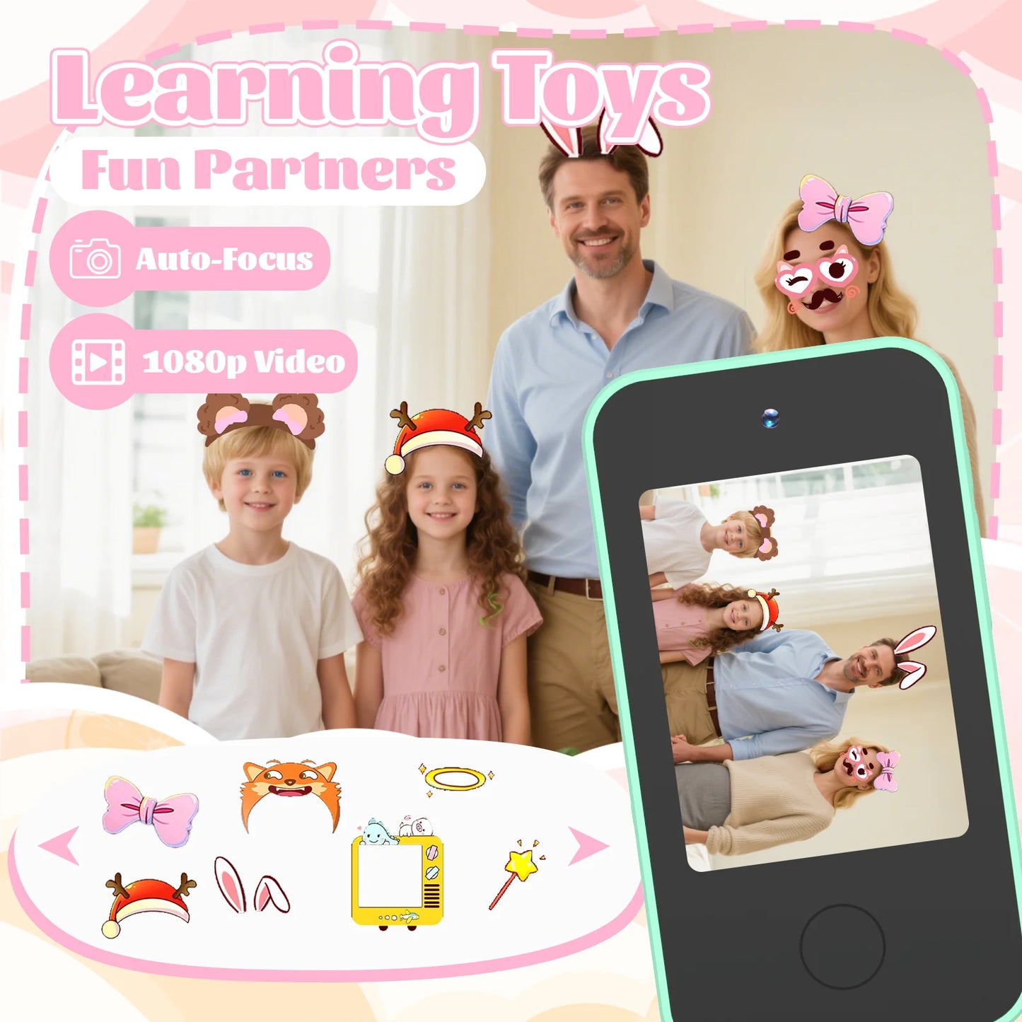 Mini Kids Smart Phone Dual Camera 1080P HD Touchscreen Educational