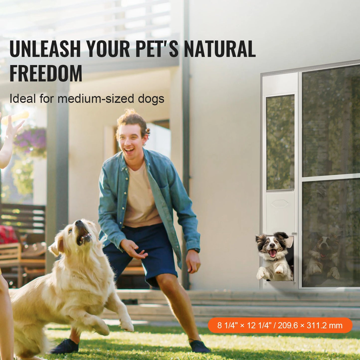 SucceBuy Sliding Glass Dog Door With Adjustable Aluminum Frame