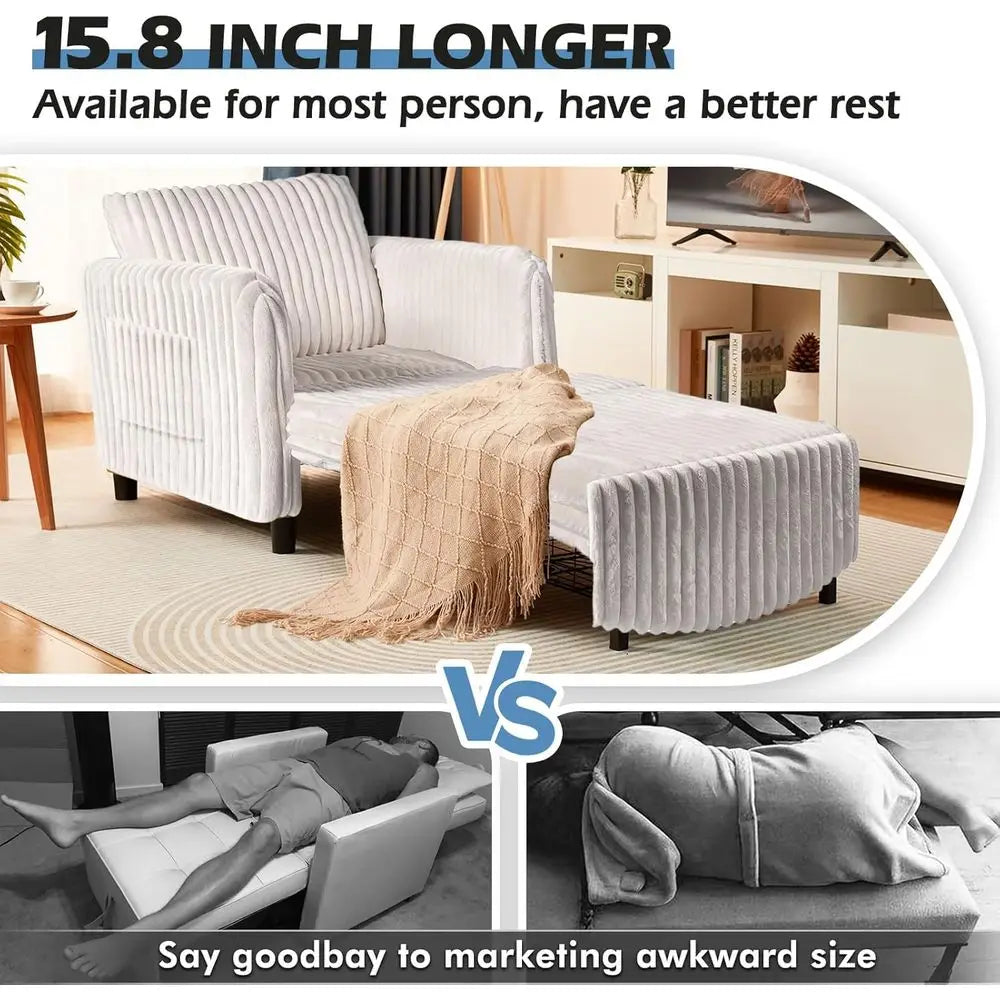 Convertible Sleeper Chair With Pull Out Bed And Cushioned Seat