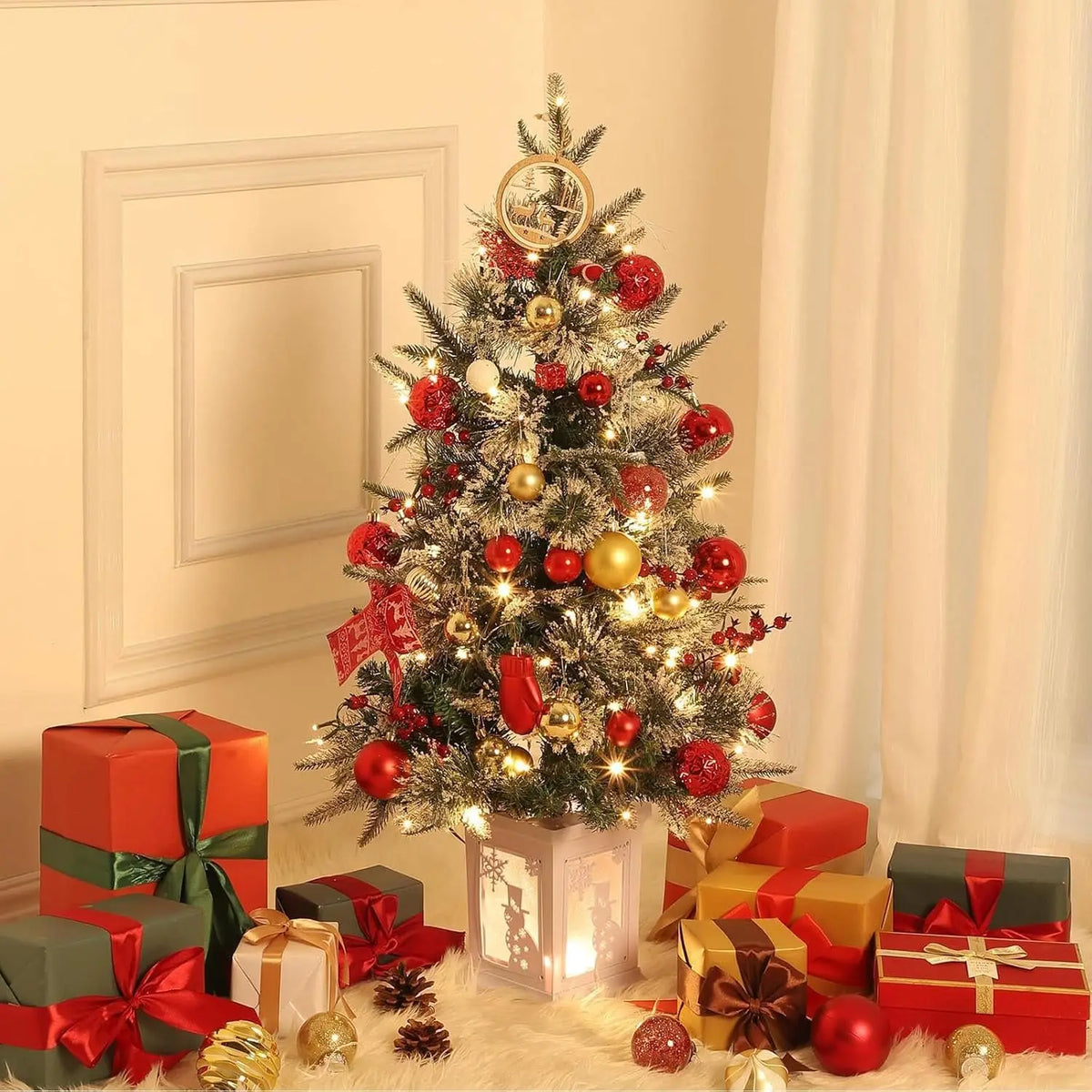 HiMISS Pre Lit Artificial Christmas Trees With Potted Base