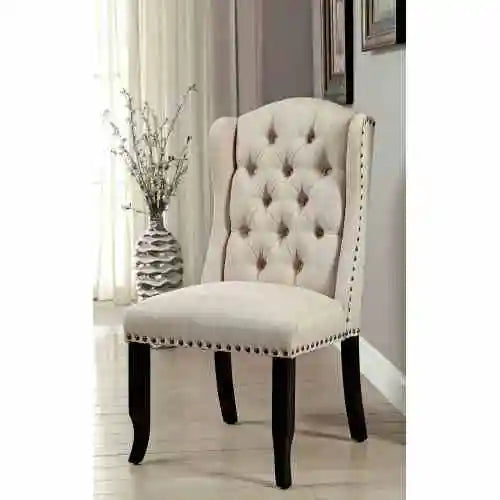 Rustic Button Tufted Wingback Dining Chair With Nailhead Trim