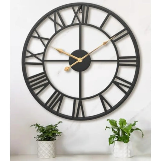 Round Silent Vintage Industrial Farmhouse Wall Clock Roman Numerals