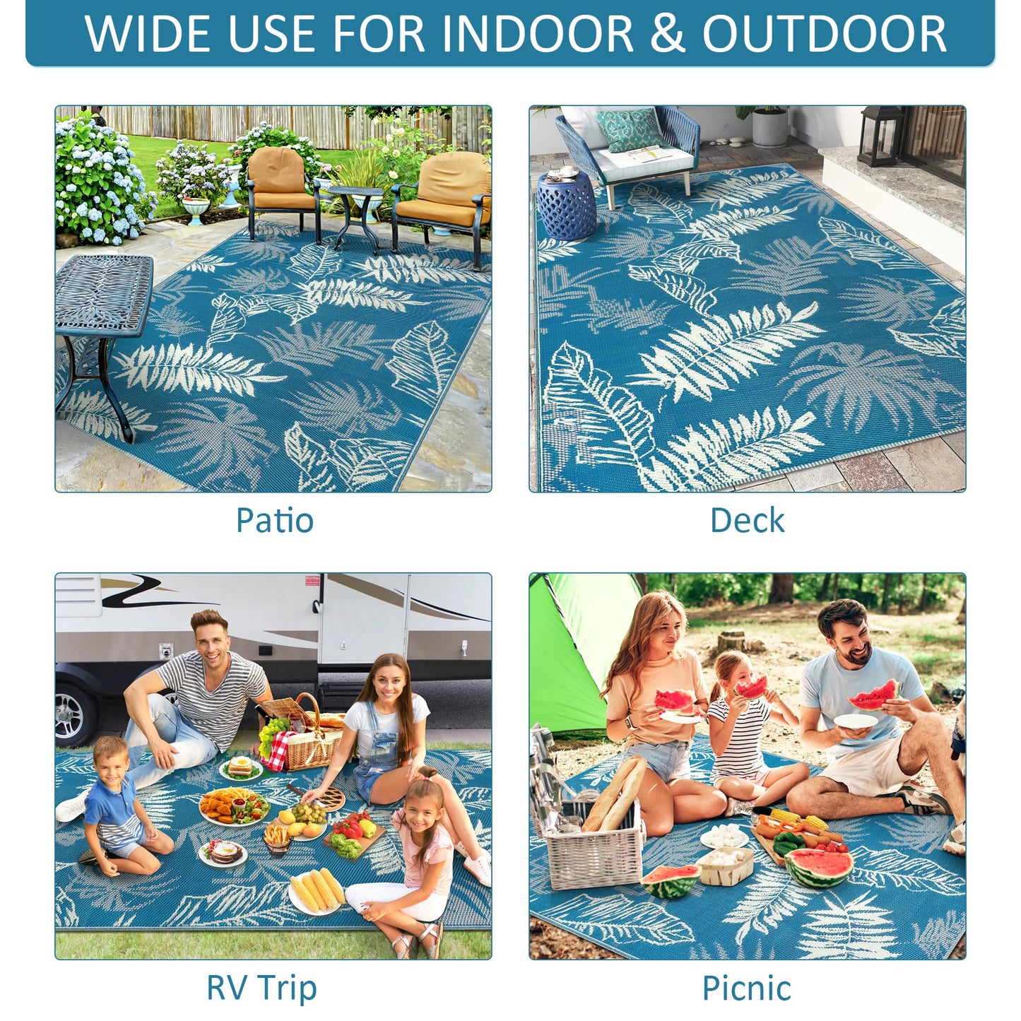 Outdoor Polypropylene Leaves Rug Waterproof Patio Carpet For Deck
