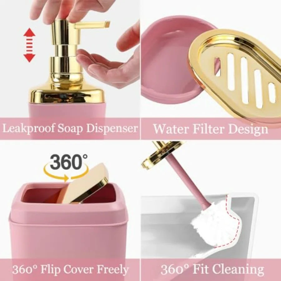 Bathroom Accessory Set With Shower Curtain Rugs Trash Can Dispenser