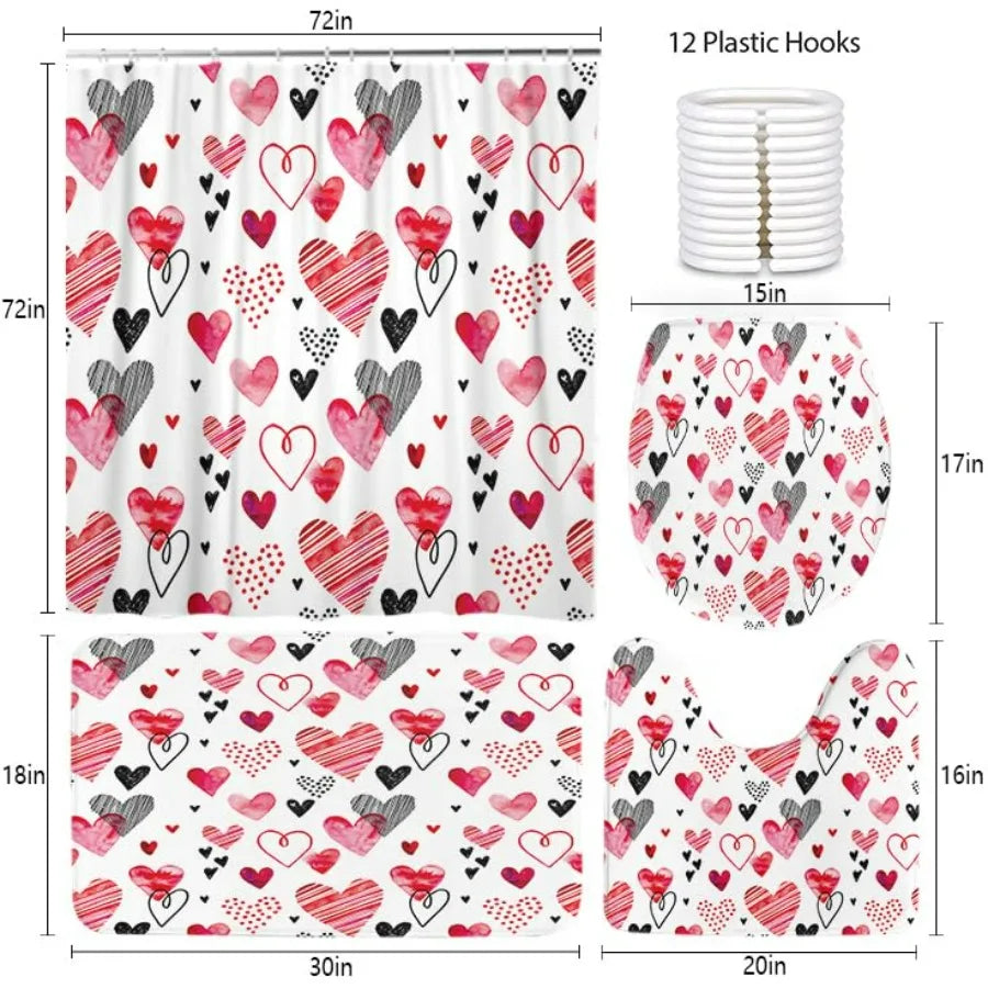Bathroom Shower Curtain Set With Non Slip Rugs Bath Mat