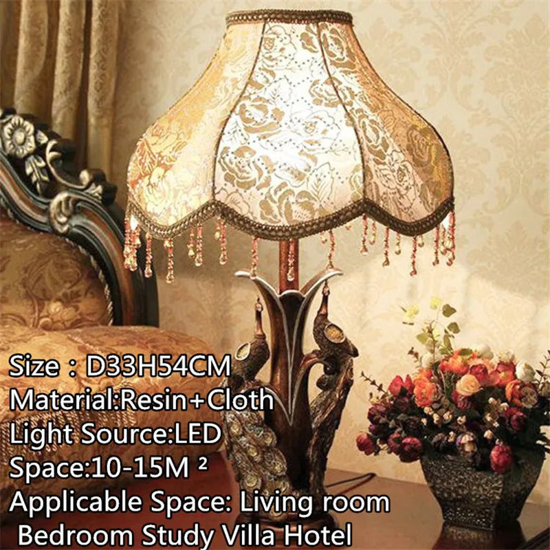 American Retro Peacock Table Lamp LED Contemporary Decor