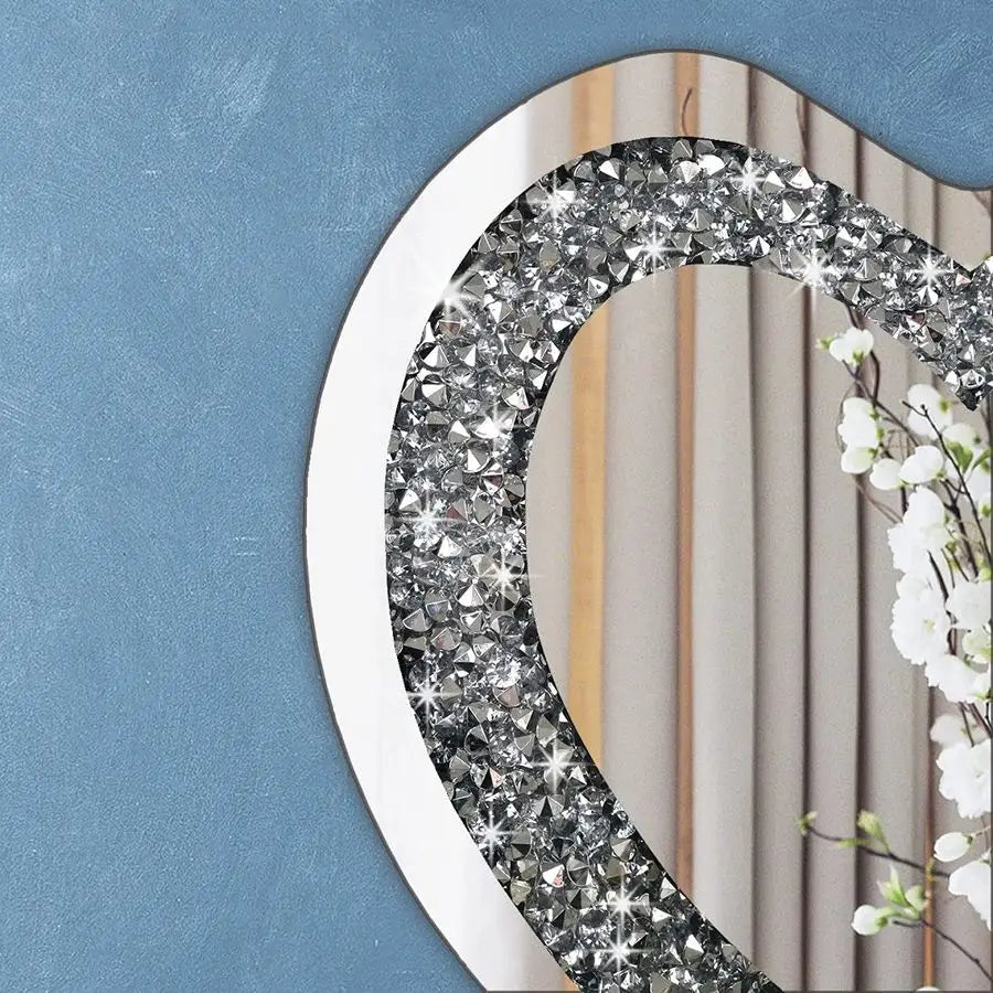 Crystal Crush Diamond Heart Shaped Frameless Silver Wall Mirror