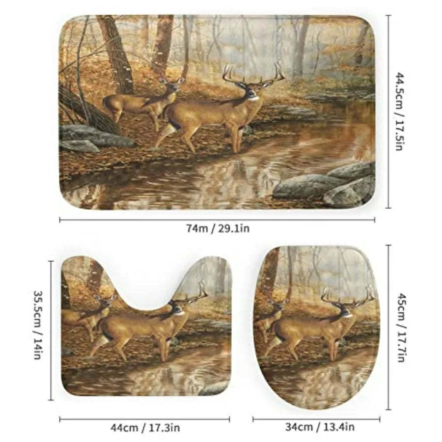 Rustic Cabin Wildlife Shower Curtain Set With Non Slip Rugs