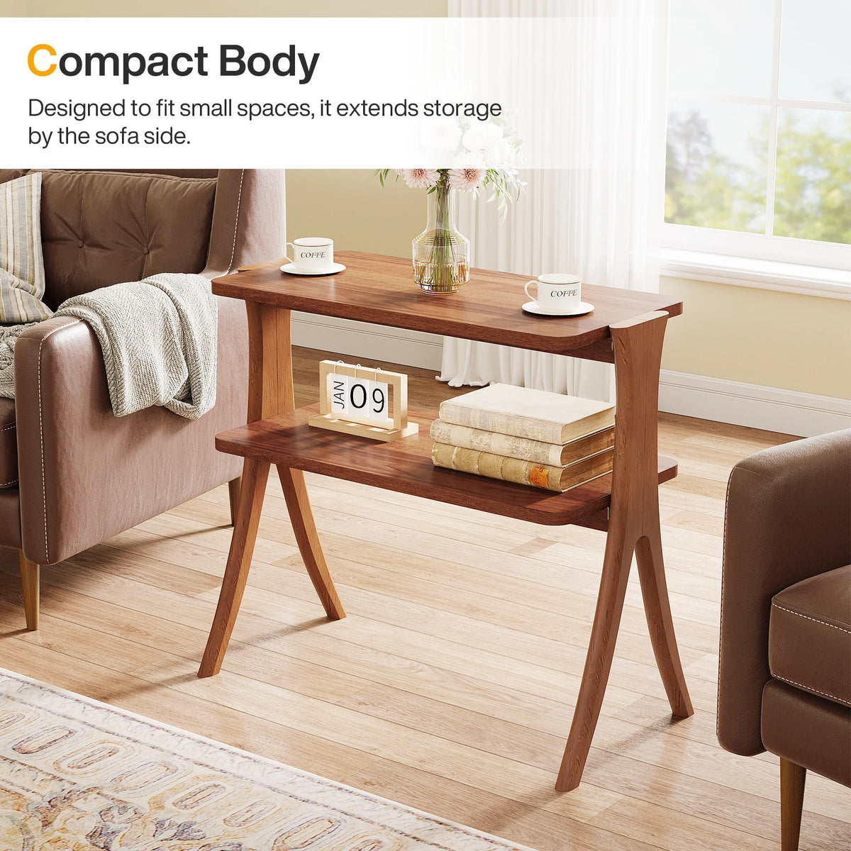 Tribesigns Narrow Side Table With Two Tier Storage Shelf