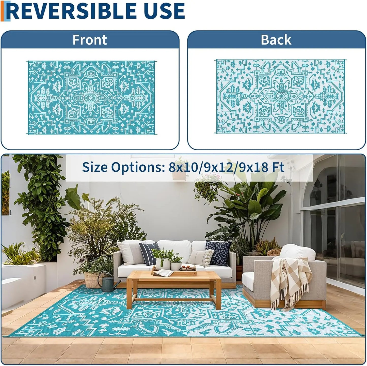 TWISTER.CK Waterproof Outdoor Area Rug Stain Resistant Mat For Deck