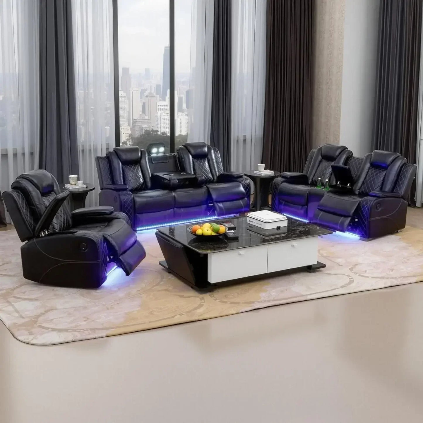 Power Living Room Set Electric Recliner Chair With LED Light Wireless Charging