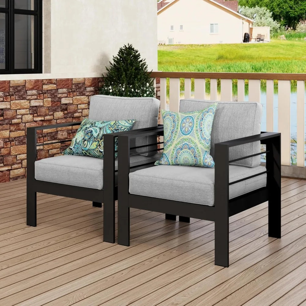 Outdoor Aluminum Armchair Set With Cushions For Patio Furniture