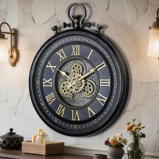 Decorative Moving Gear Wall Clock With Large Numerals