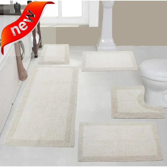 Reversible Cotton Bathroom Rug Set For Soft Absorbent Comfort
