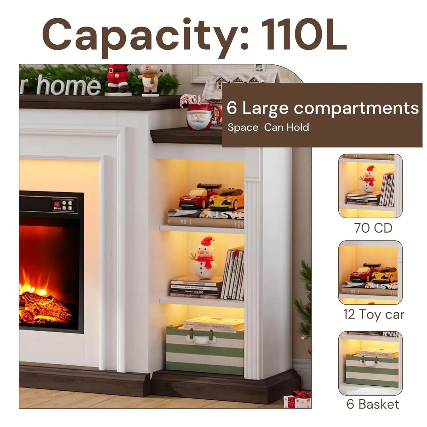 Electric Fireplace TV Stand With Mantel And Freestanding Heater Adjustable Flame