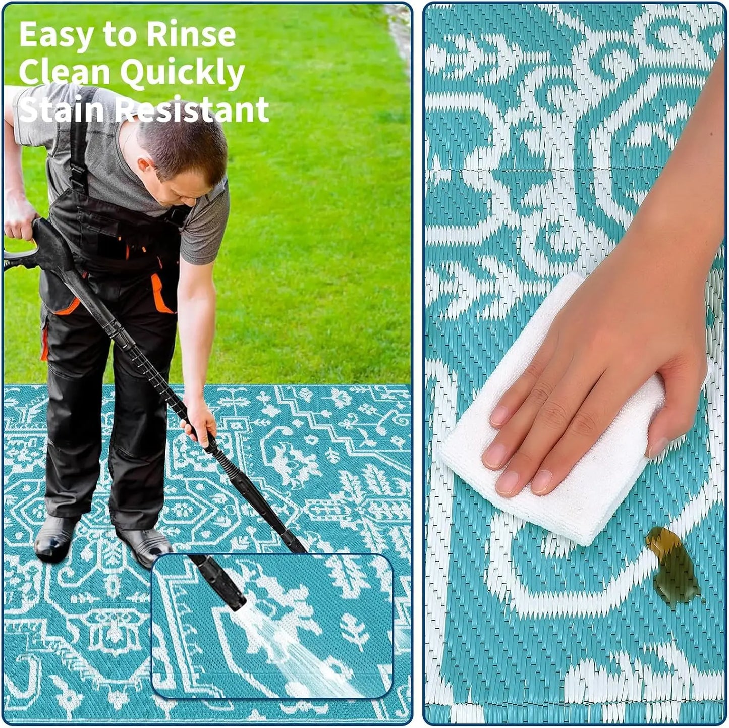 TWISTER.CK Waterproof Outdoor Area Rug Stain Resistant Mat For Deck