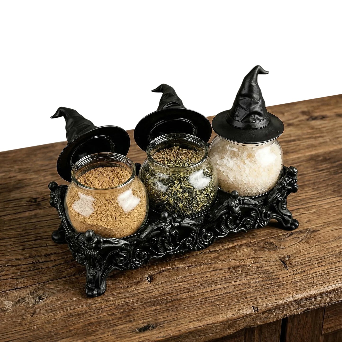 Apothecary Spice Jars Set With Witchy Hat Lids Witchcore Kitchen