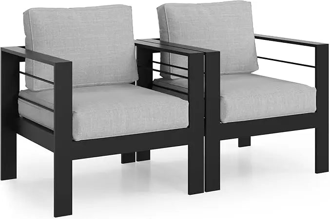 Outdoor Aluminum Armchair Set With Cushions For Patio Furniture