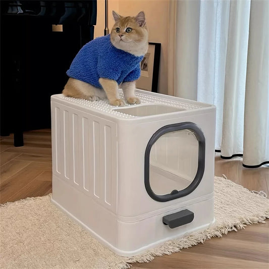 Enclosed Cat Litter Box With Pull Drawer And Protective Lid