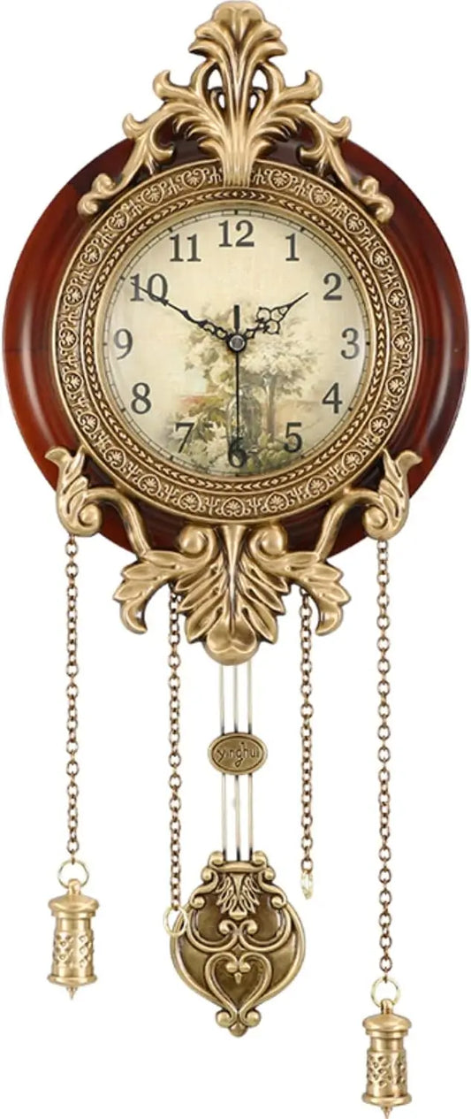 Retro Wood Wall Clock With Pendulum Victorian Style Battery Powered