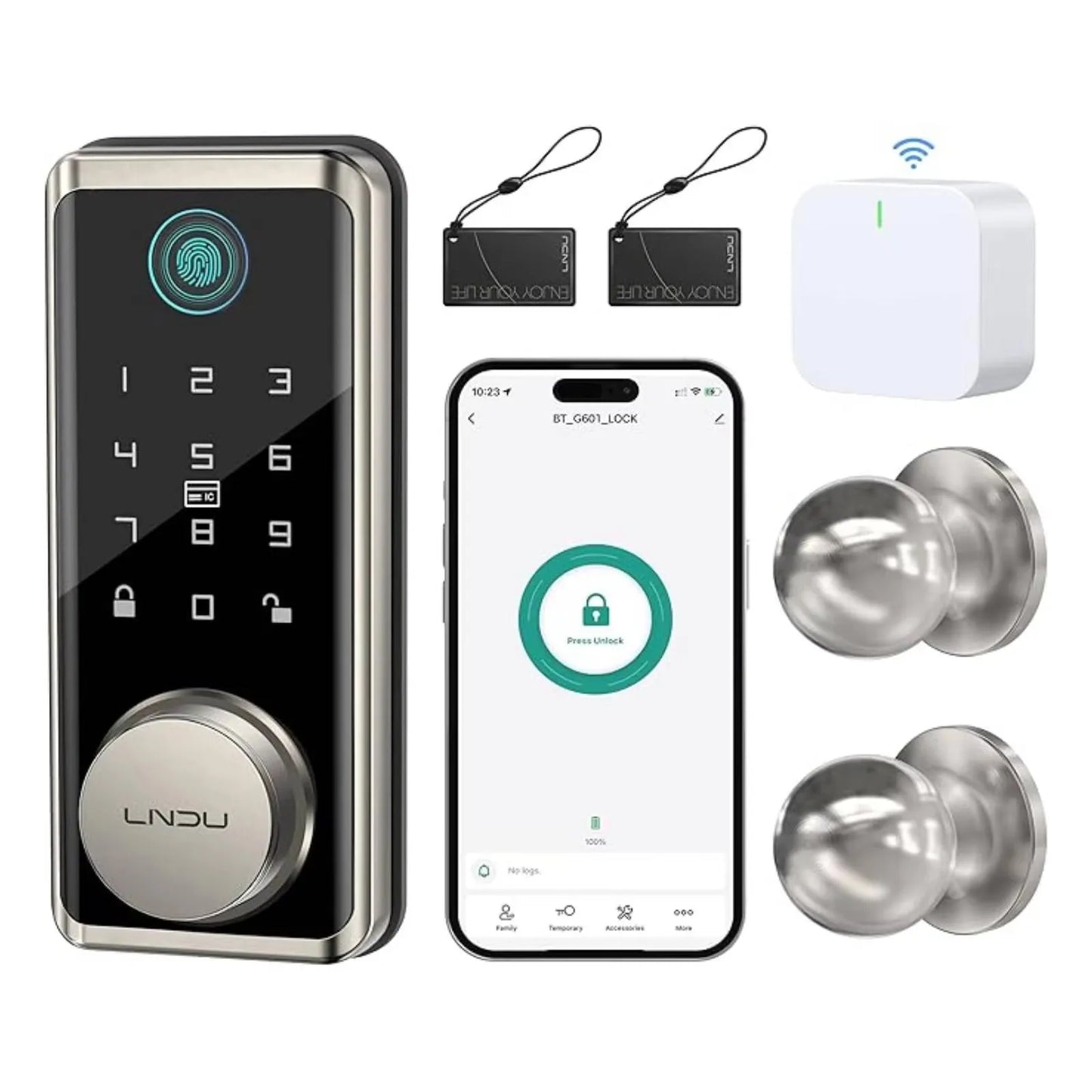LNDU G601N Smart Lock With 360° Fingerprint Fob Unlock WiFi
