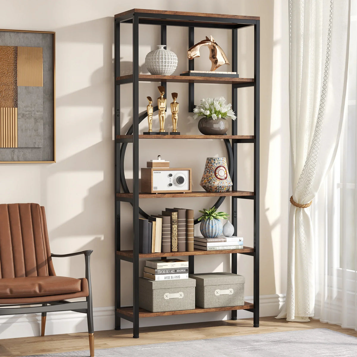 Tribesigns Industrial Bookshelf With Open Shelves And Metal Frame
