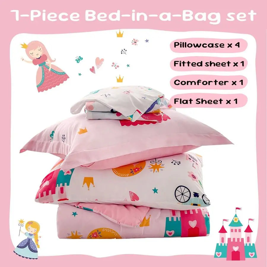 Princess Comforter Set For Girls Bed In A Bag 7-Piece