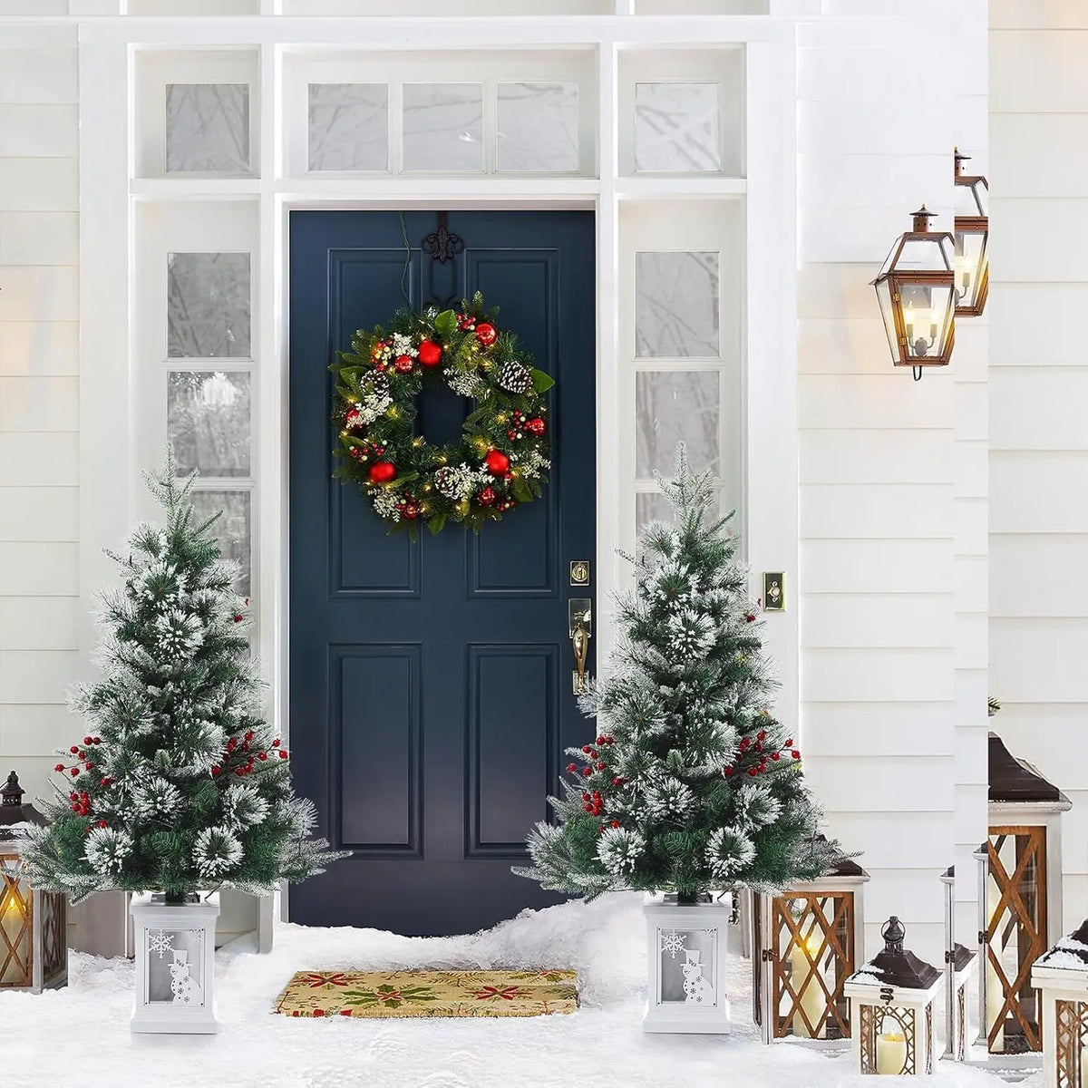 HiMISS Pre Lit Artificial Christmas Trees With Potted Base
